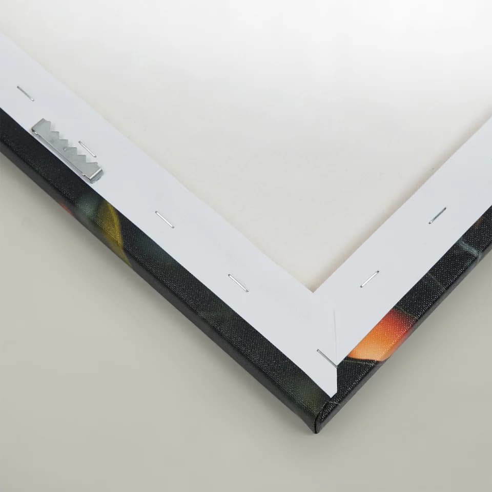 Close-up of the metal tooth hanger on the back of the canvas.
